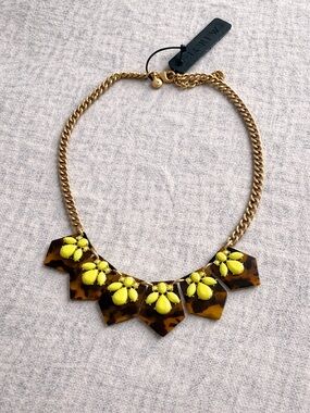 J. Crew Gold Chain Necklace Yellow Tortoiseshell Accents Statement